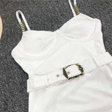Ribbed Push up Underwired Metal Chain Women Swimwear One Piece Swimsuit Female Waist Belt Monokini Bather Bathing Suit Swim Lady