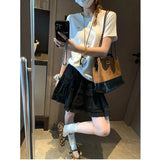 Sweet Korean Style Lace Loose Short Skirt White Tiered Ruffled Mini Skirt Elastic Waist Cute Casual Summer Skirt For Women EHAB