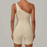 Summer One Shoulder Yoga Short Jumpsuit Women Sexy Cut Out Backless Scrunch Booty One Piece Suit Gym Workout Fitness Clothes