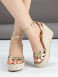 Comfy Walk Big Size 43 Summer Rome Espadrilles Sandals Women Ankle Strap Sandals High Heels Wedges Shoes Gold Platform Sandal