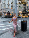 Ahagaga Fashion Women's Casual Midi Dresses Camisole Patchwork Sleeveless Slim Fit Summer Sexy Female Party Streetwear Vestidos