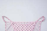 FDYOUI Women's Polka Dot Print Pink Swimsuit Lace-up Bras Panties Split Skirts 3 Pieces Bikinis Sets Bathing Suit Beach Swimwear
