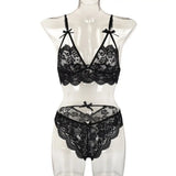 Sexy Elegant Lace Seamless Lingerie Set Women's Hollow Erotic Lingerie Transparent Wirefree Bra Sets Panties