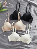 3PCS Basic Solid Women's Underwear Set Seamless Push Up Bra Comfortable Thin Strap Underwire Lingerie