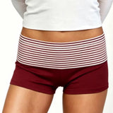2026 Summer Women Striped Over Fold Shorts Elastic Waist Skinny Short Pants  Daily Casual Lounge Jogging Shorts