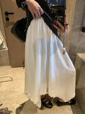 Spliced Lace Elastic High-waisted Slimming Skirt White Lace Trim Skirt Elastic Waist Casual Summer Style Skirt For Women 6S7Q