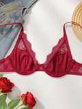 Red High-Quality Lace Bra Sexy Steel Ring Lifted Semi-Transparent Women's Underwear Lingerie for Enhanced Femininity