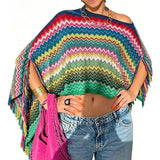 Combhasaki Women Knitwear Bikini Cover-up See-through Solid Off Shoulder Irregular Triangle Hem Loose Pullover Summer Beach Tops