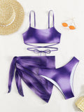 3 Pieces Ombre Lace Up Bikini Swimsuit & Beach Skirt Sexy Swimwear Women 2026 Bathing Swimming Swim Suit Female Summer Beachwear