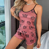 Summer Y2K Cute Cartoon Crown Print Sleepwear Women 2Pcs Crop Top and Shorts Pajamas Set Loungewear Sexy Pyjamas