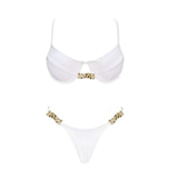 3Pc Push Up Bikini With Cover Up Women Sexy Swimsuit Female Swimwear Bandeau Biquini Shiny Button Bathingsuit Bodysuit Beachwear