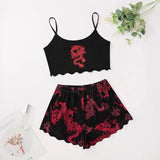 Summer Pajamas Set for Women Nightwear Sexy Dragon Printed Vest Halter Top Shorts Suit Homewear Sleepwear Loungewear