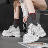 2026 Chunky Platform Punk Sneakers Women Belt Decor Lace Up Thick Bottom Vulcanized Shoes Woman Heighten Rivets Goth Shoes Mujer