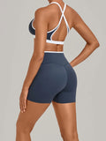 Summer Yoga Set 2Pcs Women's Tracksuit Back Cross Sports Bra Sportswear High Waist Butt-Lifting Fitness Pants Workout Top Suit