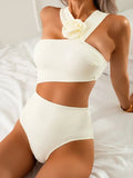3D Flower Asymmetric Cut Out Women Swimwear One Piece Swimsuit Female High Cut Monokini High Waist Bathing Suit Swim Beachwear