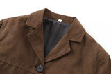 Foridol Buttons Brown Suede Jacket Autumn for Women Pockets Casual Turn Down Collar Short Jacket Femme Veste Chic New Coat