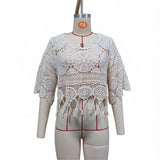 Half Sleeve Hollow Out Solid Crochet Knitted Tunic Beach Cover Up Cover-ups Beach Dress Beach Wear Beachwear Female Women V8401