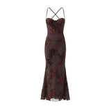 Sexy Backless Cross-cutout Strap Dress For Women Heavy-duty Fishbone Steel Support Slim-fit Jacquard Gown Fishtail Long CAUP