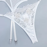 Toucheart Embroidery Floral Sexy Lingerie Panty Garters3PCS Skinny Plunge Patchwork See-through Romantic Private Interesting Set