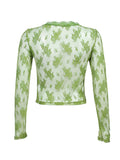 Women Floral Lace Shirts Long Sleeve Front Tie-up Smock Tops Sexy Beach Tops and Blouses Female See Through Cover-ups