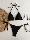 Halter Triangle String Bikinis 2026 Women Sexy Swimsuit Solid Stars Swimwear Female Bathers Bathing Swimming Swim Suit