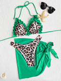 With Skirt Sarong Leopard 3D Ruffled Bikini Female Swimsuit Women Swimwear Three-pieces Bikini Set Bathing Suit Swim Beachwear