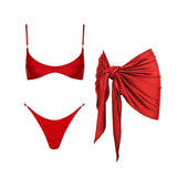 2Pcs Deep V Swimsuit With Long Skirt Women Sexy Swimwear Female Bikini Cut Out Biquini Swim Suit Shiny Button Bodysuit Beachwear