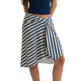 Summer Solid/Stripe/Plaid Midi Skirts for Women Casual Elegant A-Line Skirt for Beach Vacation Streetwear