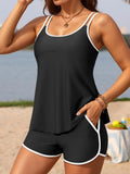 Black White Patchwork Tankini Set Swimwear Women 2026 Double Strap Push Up Tank Top High Waist Pocket Short Two Piece Swimsuit