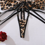 Toucheart Hollow Out Leopard Print Sexy Interesting Underwear Panty Irregular Laceup Slim Exposed Navel Sexy Stee Ring Underwear