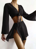 4 Pieces Thong Bikini 2026 Women With Top and Dress Black Swimwear Female Halter Swimsuit Beachwear Bathing Swimming Suit Summer