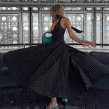 FDYOUI Chic Halter Polka Dot Vacation Dresses for Woman 2026 Summer Lace-up Backless High Waist Tunics Ruched A-line Party Dress