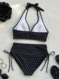 S - XL Polka Dot V Neck High Waist Bikini Female Swimsuit Women Swimwear Bather Bathing Suit Swim Two-pieces Bikini set K8111