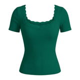 Y2k Lace Patchwork Crop T-Shirt Women Vintage Streetwear Sexy Slim U Neck Tops Female Harajuku Korean Chic Ribbed Bottoming Tees