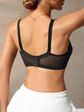Full Cup Lace Women Bra Wireless Push up Bra Wide Strap Bow Comfy Unlined Mesh Lingerie Underwear