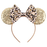 Disney Mickey Mouse Ears Leopard Print Headbands for Girls Baby Women Sequins 5"Bows Hair Accessories Adults Hairbands Kids Gift