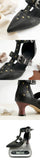 2026 Big Size 32-50 Vintage Gothic Punk Pointed Toe 6cm Kitten Heels with Western Cowboy Buckles & Studs Sandals Women Shoes