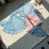 DEKA 4Pcs/Set Mesh Sheath Bikini Set Female Mini Camis Briefs Short Skirt Swimwear Fashion Drawstring Long Sleeve Boho Swimsuit