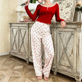 Women Sleepwear  Long Sleeve T-shirt with Long Trouses Set Autumn Winter Pajamas Set Homewear Femme Loungewear