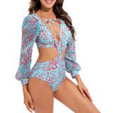 TW Sexy High Waist One Piece Swimsuit Women V Neck 2024 Long Sleeve Bathing Suit Brazilian Swimwear Monokini Summer Beachwear