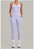 Women's Seamless Yoga Sets Sports Fitness Hip-lifting High Waist Pant Sleeveless Backless Suits Workout Running Leggings Sets