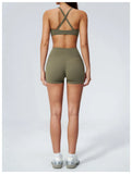 2 Piece Summer Yoga Sets for Women Hollow Back Cross Sports Bra Fitness Clothes Tight High Waist Shorts Running Workout Clothes