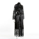 Sleepwear Women's Bathrobe Sexy Lingerie Lace Satin Kimono Sleep Long Dress Robes Pajamas Nightgown