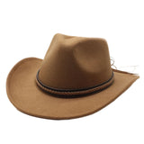 Women Men Retro Felt Jazz Hats Classic Cowboy Hats Wide Brim Cowgirl Sun Hats with Decorative Band