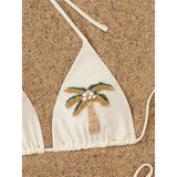 Coconut tree Printed Halter Bikini Female Swimsuit Women Swimwear Two-Pieces Bikini Set Padded Bather Bathing Suit Swim V7308