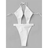 Sexy Cut Out Halter Trikini High Leg Cut One Piece Swimsuit Women Swimwear Female Monokini Padded Bather Bathing Suit Swim V7968