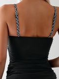 Vintage Black Floral Print Tankini Set 2026 Swimwear Women Drawstring Side Pleate Tank Top High Waist Short Two Piece Swimsuit