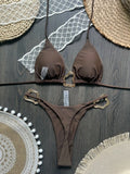 New Sexy Bikini Solid Color Lace-up Split Two-piece Swimsuit for Women