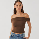 Elegant Women's Crop Top Solid Color Slash neck Top Lady Y2K Streetwear Fashionable Slim Fit Tee Summer Outfit Women's Clothes