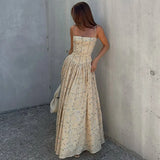 FDYOUI 2026 Summer Spaghetti Strap A-line Floral Vacation Dress for Women Elegant High Waist Tunics Long Party Evening Dresses